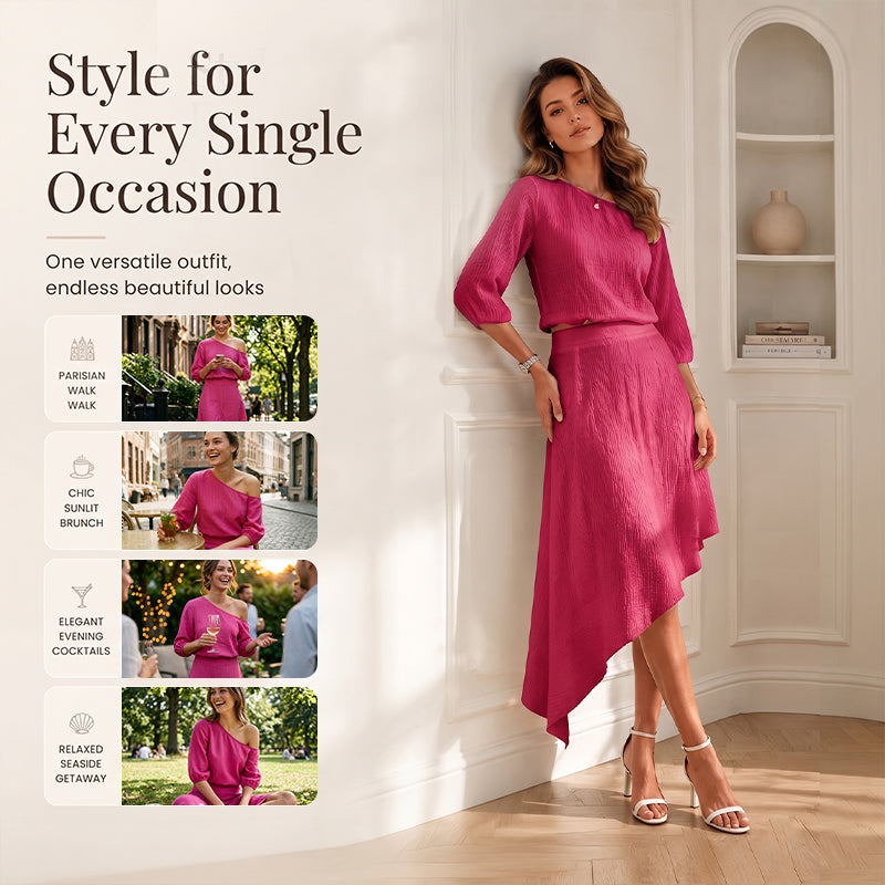 Women's Off-Shoulder Top & Asymmetric Skirt Set