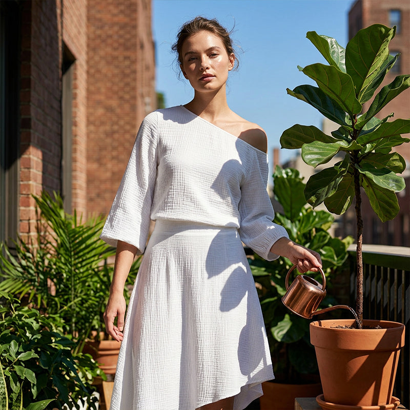 Women's Off-Shoulder Top & Asymmetric Skirt Set