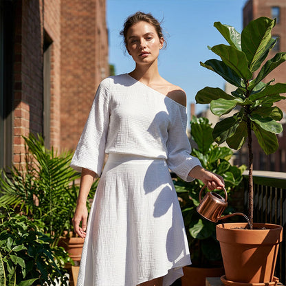 Women's Off-Shoulder Top & Asymmetric Skirt Set