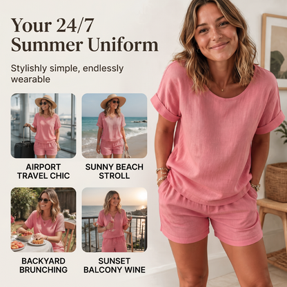 Women's Short Sleeve Top & Shorts 2-Piece Set