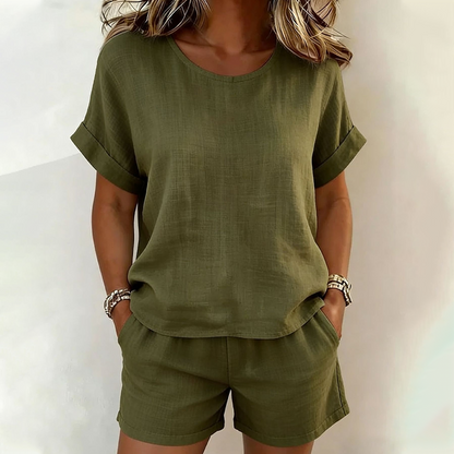 Women's Short Sleeve Top & Shorts 2-Piece Set