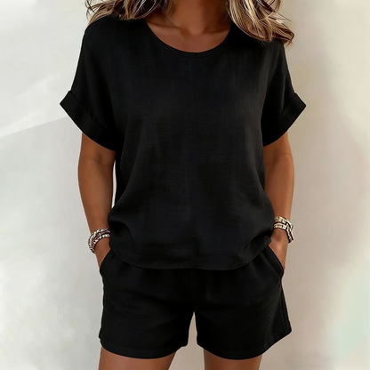 Women's Short Sleeve Top & Shorts 2-Piece Set