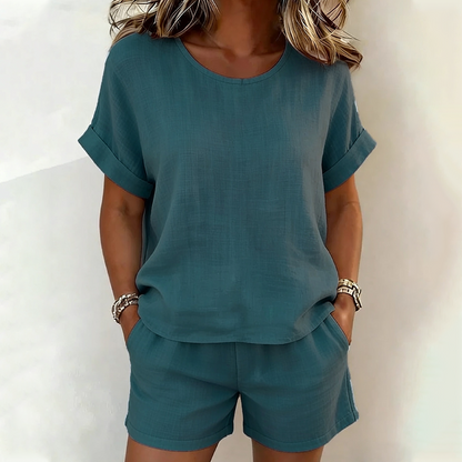 Women's Short Sleeve Top & Shorts 2-Piece Set