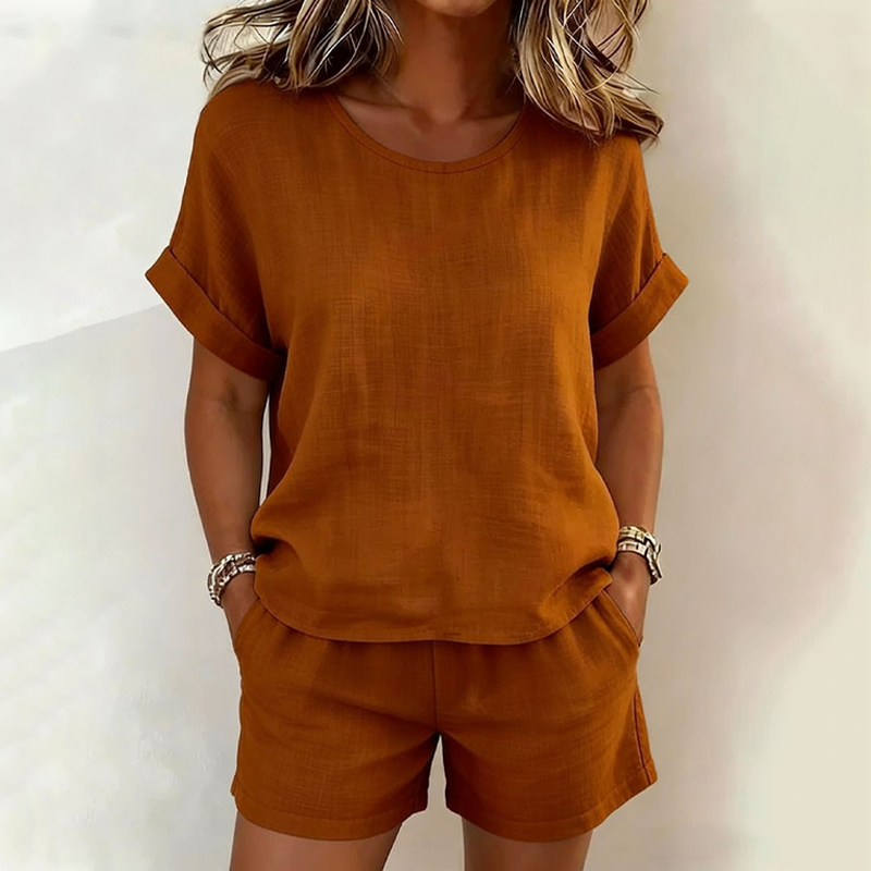 Women's Short Sleeve Top & Shorts 2-Piece Set