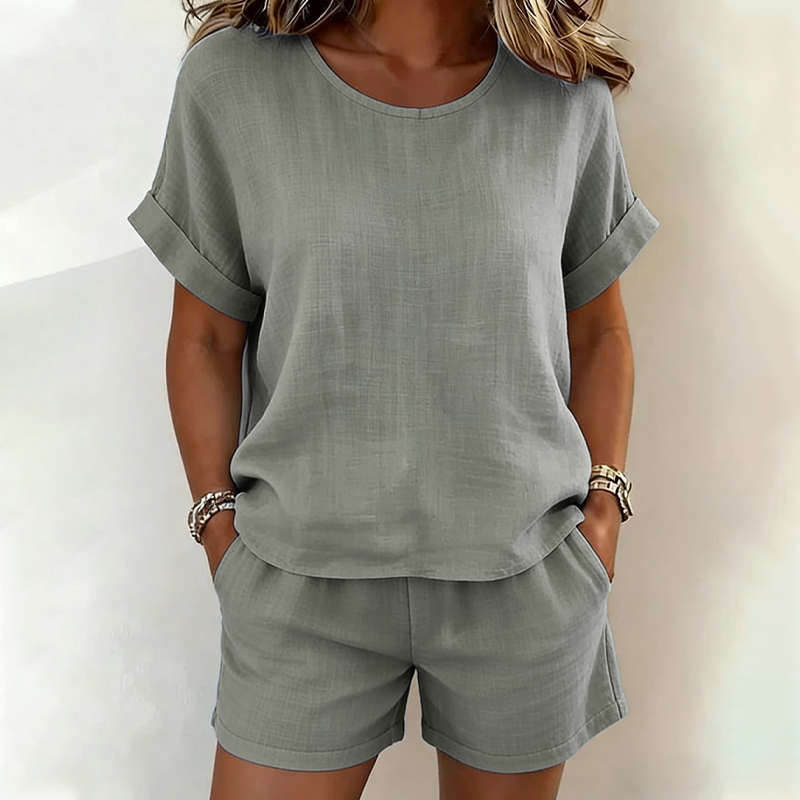 Women's Short Sleeve Top & Shorts 2-Piece Set