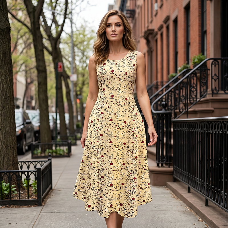 ⏰🍂Autumn Early Bird Sale-Women's Floral Print Sleeveless Maxi Dress with Pockets