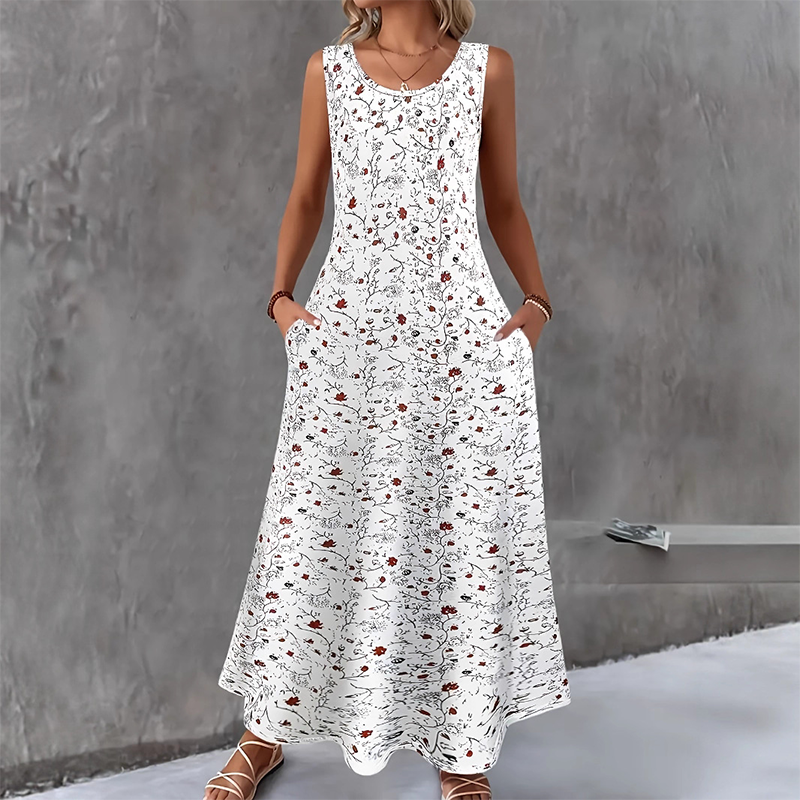 ⏰🍂Autumn Early Bird Sale-Women's Floral Print Sleeveless Maxi Dress with Pockets