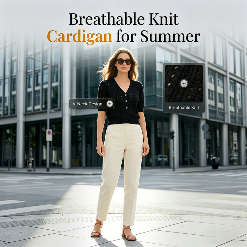 Women's Short Sleeve Hollow-Out Knit Cardigan