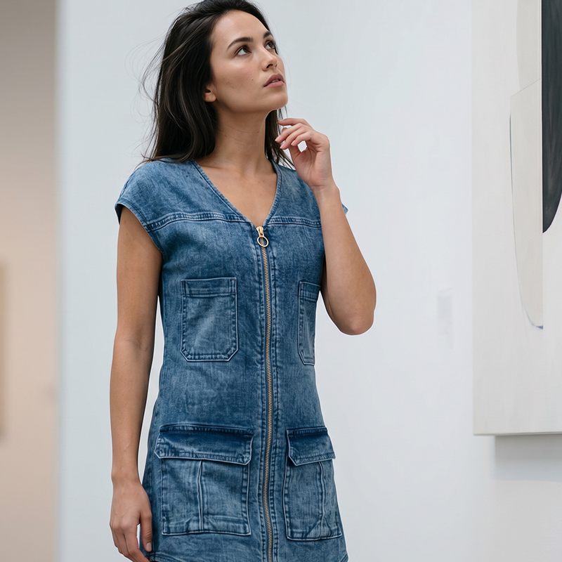 Women's Casual Short Sleeve Zipper Dress