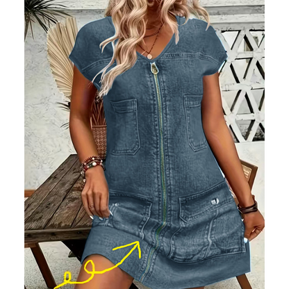 Women's Casual Short Sleeve Zipper Dress