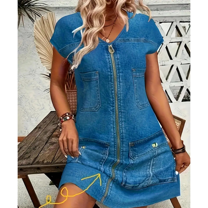Women's Casual Short Sleeve Zipper Dress