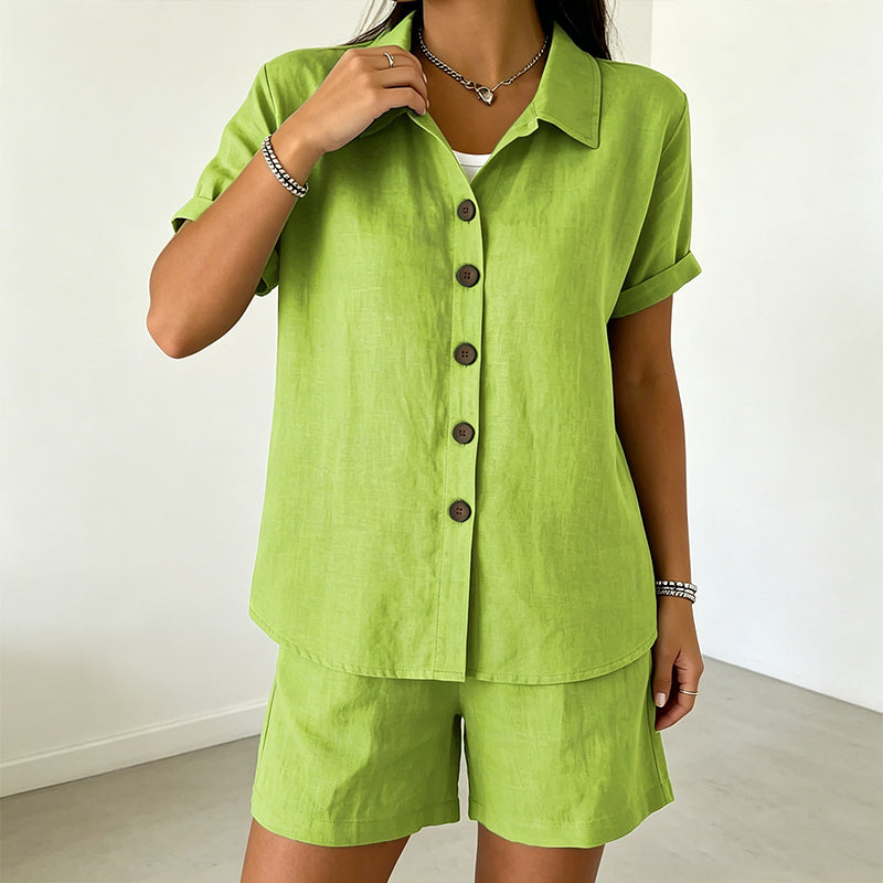 Women's Button-Down Shirt & Shorts 2-Piece Set