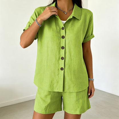 Women's Button-Down Shirt & Shorts 2-Piece Set
