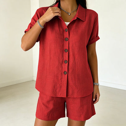 Women's Button-Down Shirt & Shorts 2-Piece Set
