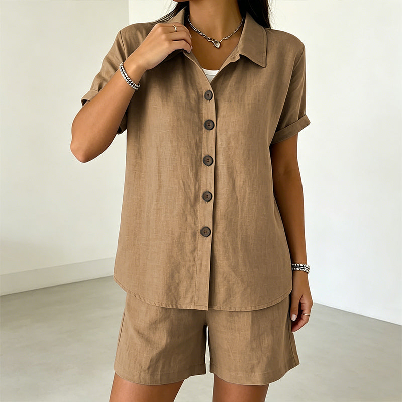 Women's Button-Down Shirt & Shorts 2-Piece Set