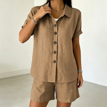 Women's Button-Down Shirt & Shorts 2-Piece Set