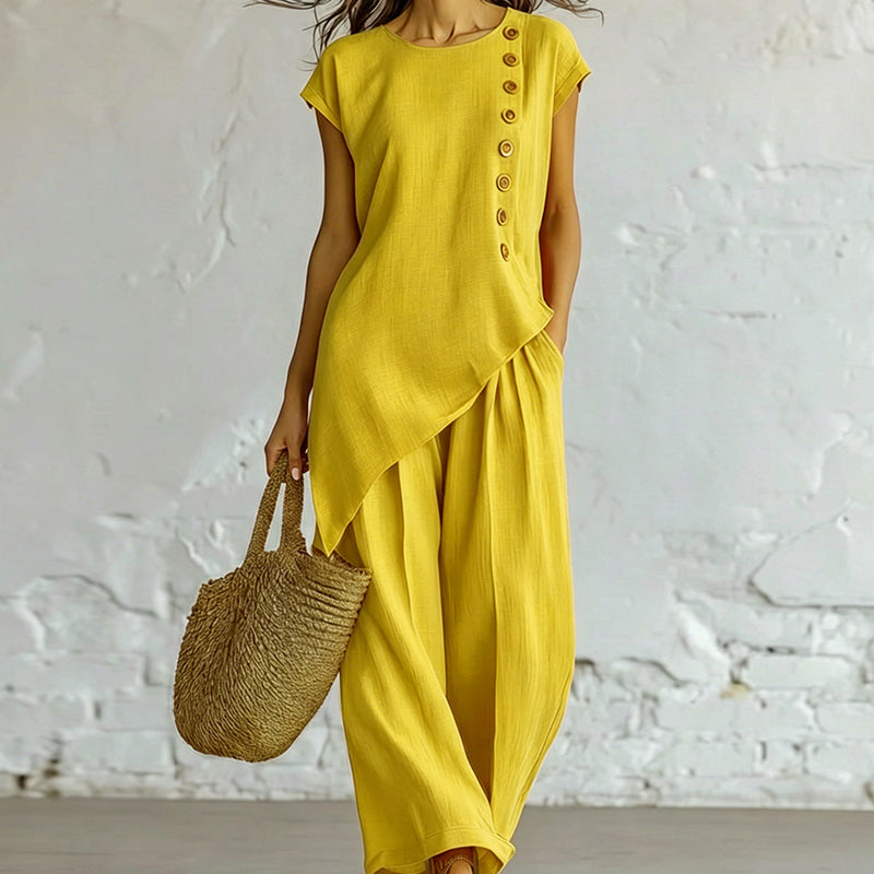 Women's Asymmetric Hem Top & Pants 2-Piece Set
