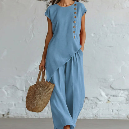 Women's Asymmetric Hem Top & Pants 2-Piece Set