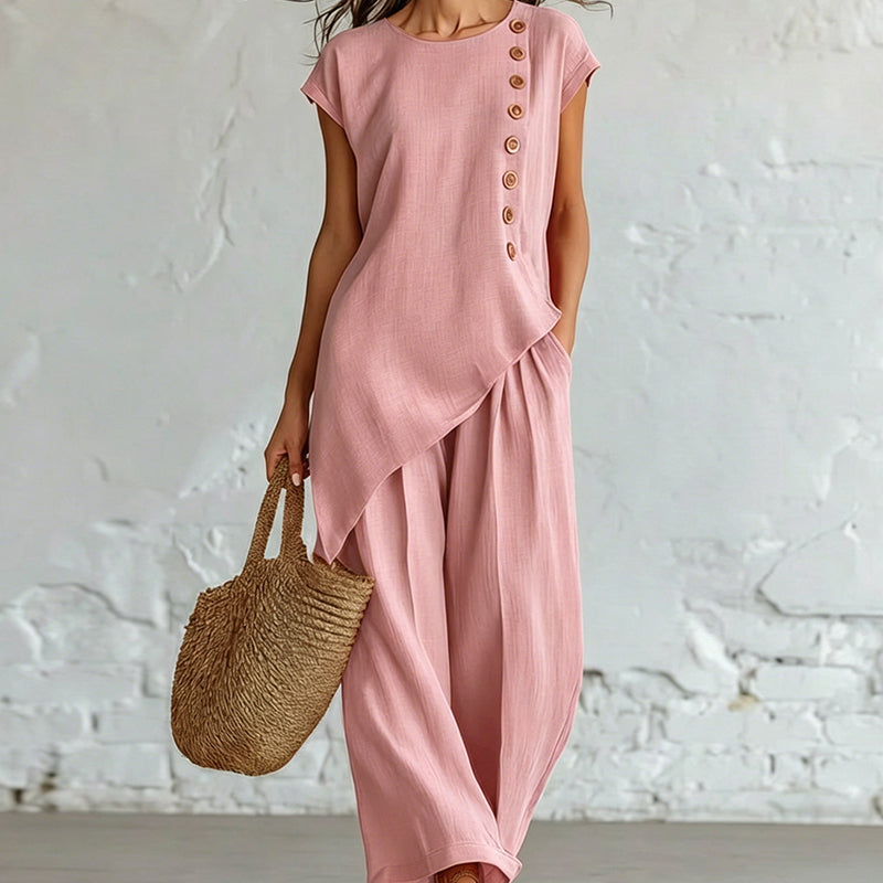 Women's Asymmetric Hem Top & Pants 2-Piece Set