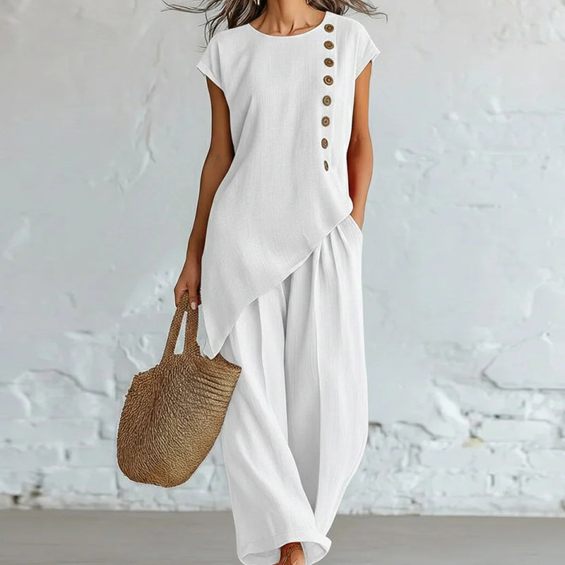 Women's Asymmetric Hem Top & Pants 2-Piece Set