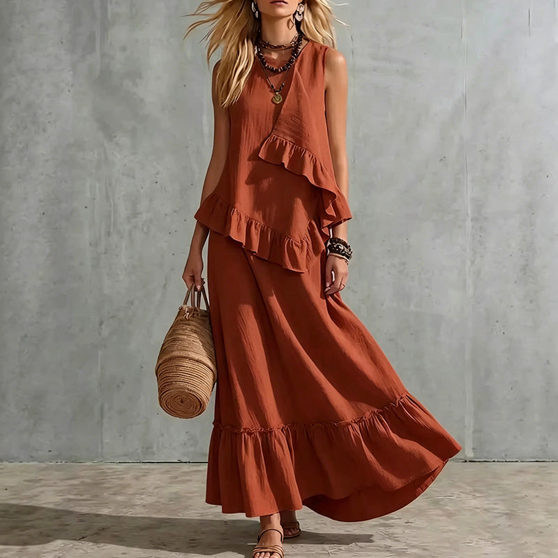 Women's Sleeveless Ruffle Maxi Dress