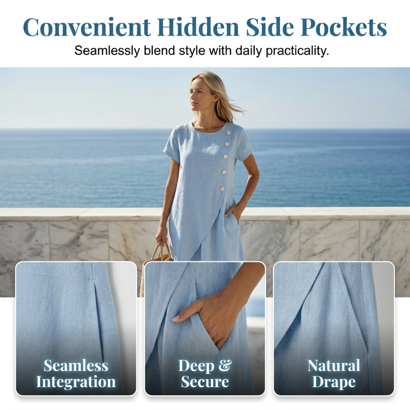 Women’s Summer Round Neck Elegant Solid Color Dress