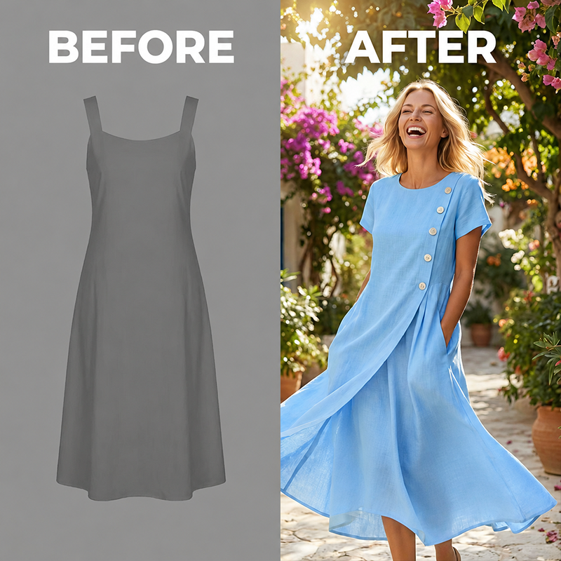 Women’s Summer Round Neck Elegant Solid Color Dress