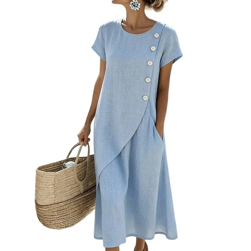 Women’s Summer Round Neck Elegant Solid Color Dress