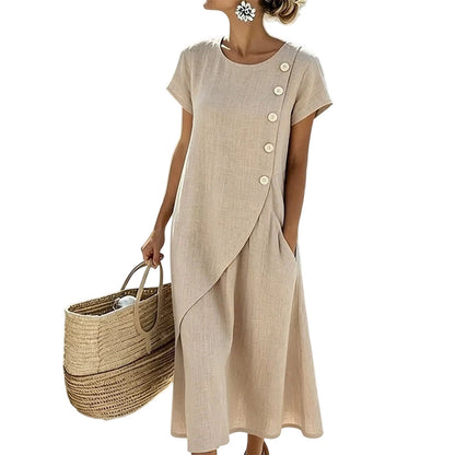 Women’s Summer Round Neck Elegant Solid Color Dress