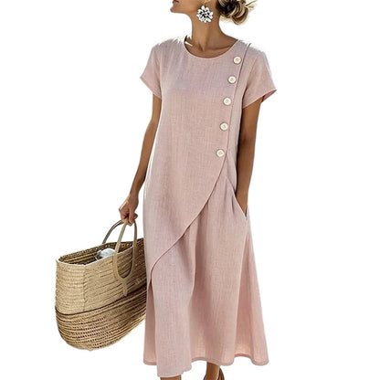 Women’s Summer Round Neck Elegant Solid Color Dress