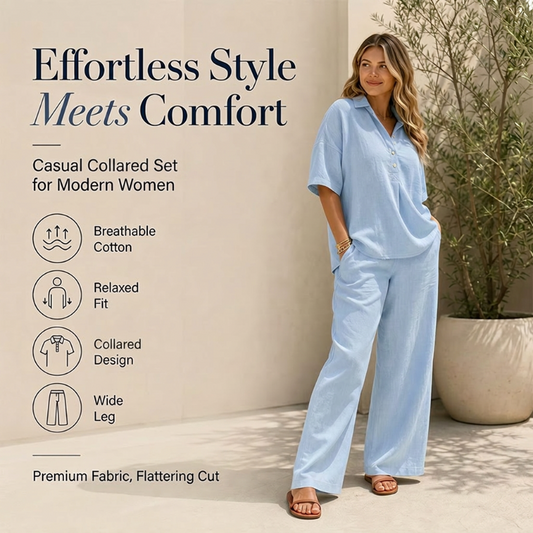Women's Button-Up Top & Wide-Leg Pants Set