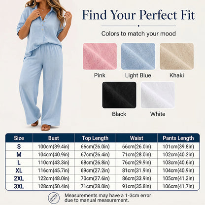 Women's Button-Up Top & Wide-Leg Pants Set
