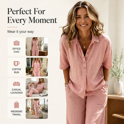 Women's Button-Up Top & Wide-Leg Pants Set
