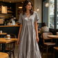 Women's V-Neck Short Sleeve Ruffled Midi Dress