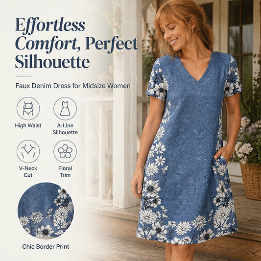 Women's V-Neck Denim Print Dress