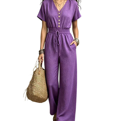 ⌛Limited-Time Offer-Women's Waist-Defining V-Neck Jumpsuit