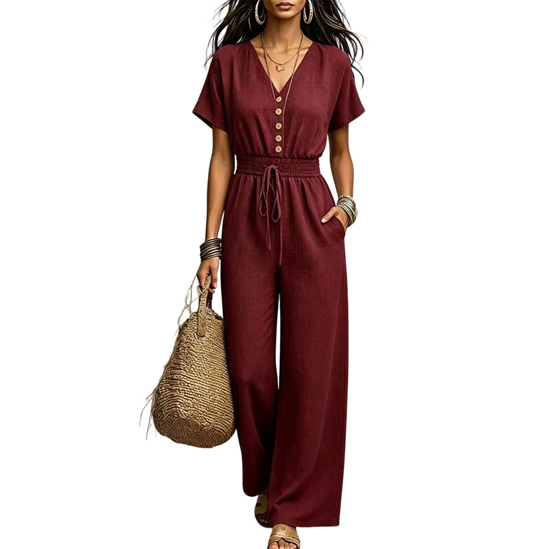 ⌛Limited-Time Offer-Women's Waist-Defining V-Neck Jumpsuit