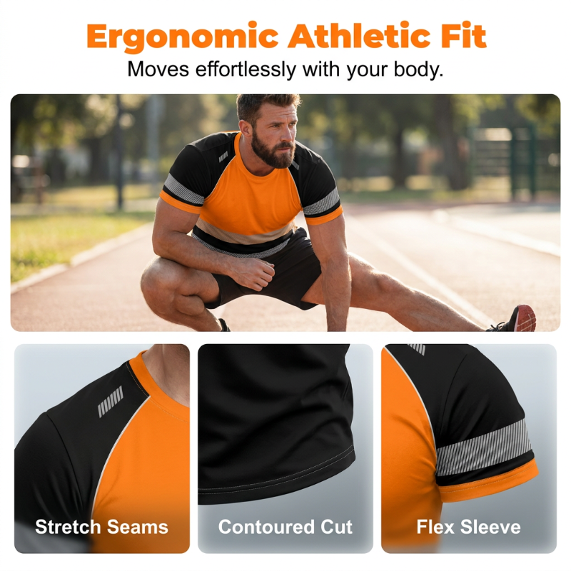 ⏰Summer Hot Sale 50% OFF!!👕Men’s Fluorescent Color Block Athletic Shirt Outdoor Safety Tee-High Visibility, Breathable, Running & Workout Shirt✨