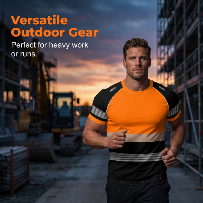 ⏰Summer Hot Sale 50% OFF!!👕Men’s Fluorescent Color Block Athletic Shirt Outdoor Safety Tee-High Visibility, Breathable, Running & Workout Shirt✨
