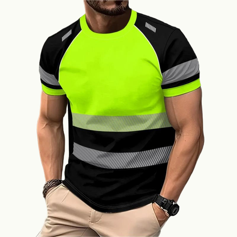 ⏰Summer Hot Sale 50% OFF!!👕Men’s Fluorescent Color Block Athletic Shirt Outdoor Safety Tee-High Visibility, Breathable, Running & Workout Shirt✨