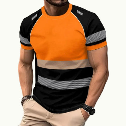 ⏰Summer Hot Sale 50% OFF!!👕Men’s Fluorescent Color Block Athletic Shirt Outdoor Safety Tee-High Visibility, Breathable, Running & Workout Shirt✨