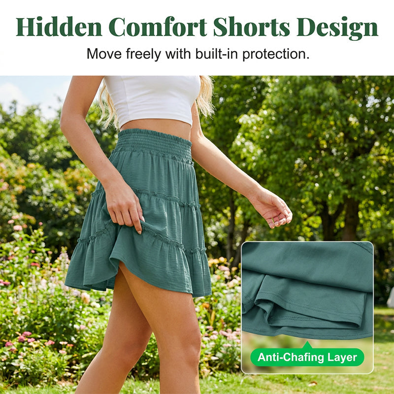 Women’s Elastic High Waist Tiered Ruffle Skort