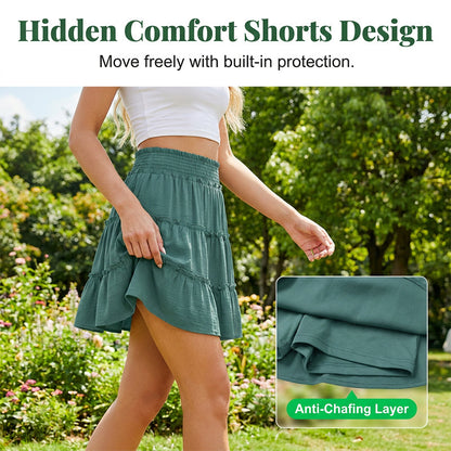Women’s Elastic High Waist Tiered Ruffle Skort