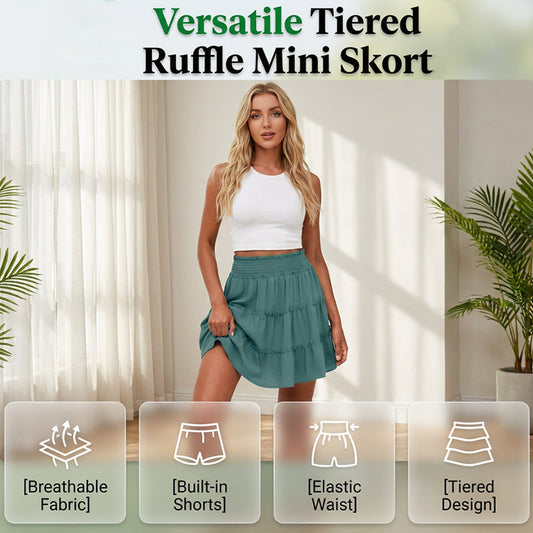 Women’s Elastic High Waist Tiered Ruffle Skort