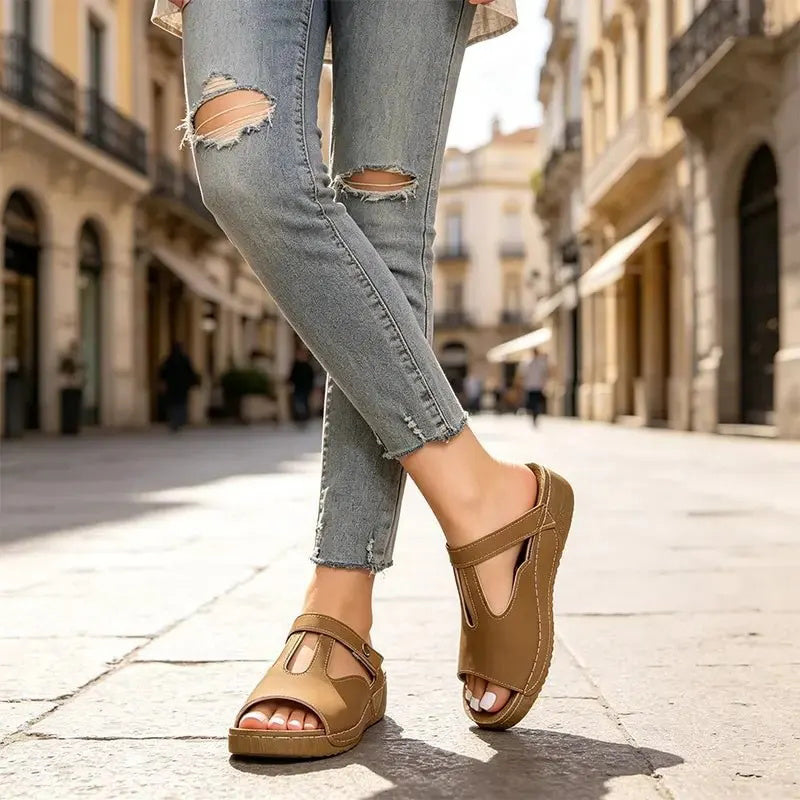 ⏰Last Day Special Price 49%OFF Wedge Slide Sandals – Breathable & Adjustable Fit, All-Day Comfort Elevated Slip On Summer Slides