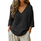 Women's Casual V-Neck Three Quarter Sleeve Blouse