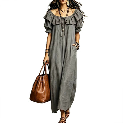 ⌛Limited-Time Offer-Women's Bohemian Ruffle Neck Maxi Dress