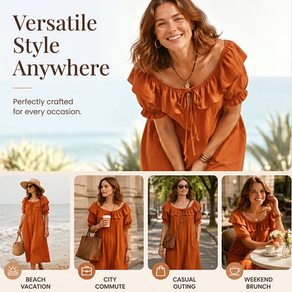 ⌛Limited-Time Offer-Women's Bohemian Ruffle Neck Maxi Dress
