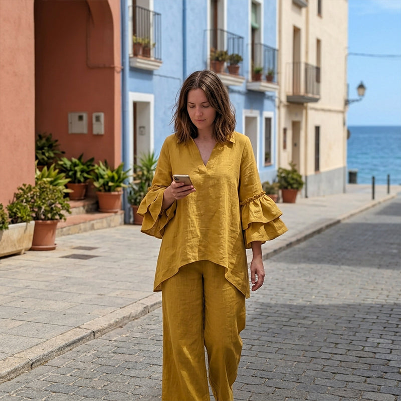 Women's Minimalist Long Sleeve Top & Wide Leg Pants