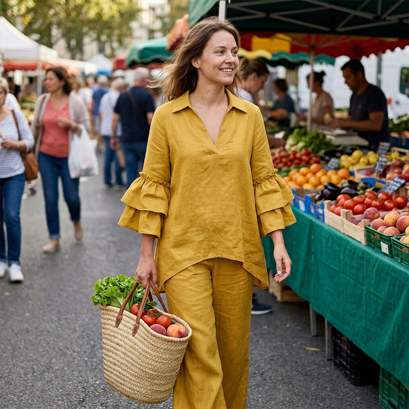 Women's Minimalist Long Sleeve Top & Wide Leg Pants